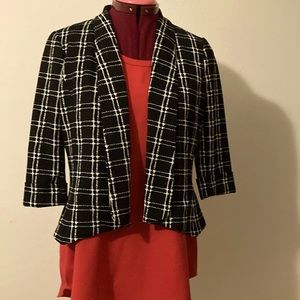 Kate & Rosy lined Blazer. Petite Small. Color Black, white squares 3/4 sleeves